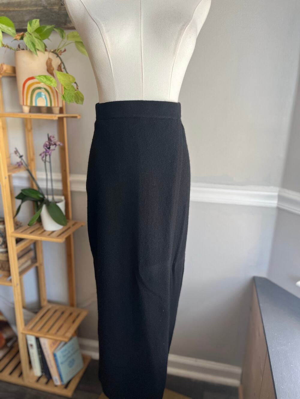 Vintage 90s Black Cashmere Wrap Skirt Maxi Knit Size Medium